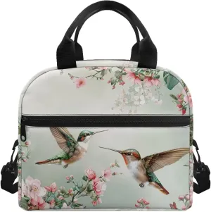Hummingbird Lunch Box for Women Reusable Insulated Lunch Bag Flowers Leakproof Lunch Tote Thermal Cooler Lunch box Handbag Snack Bags with Adjustable Shoulder Strap