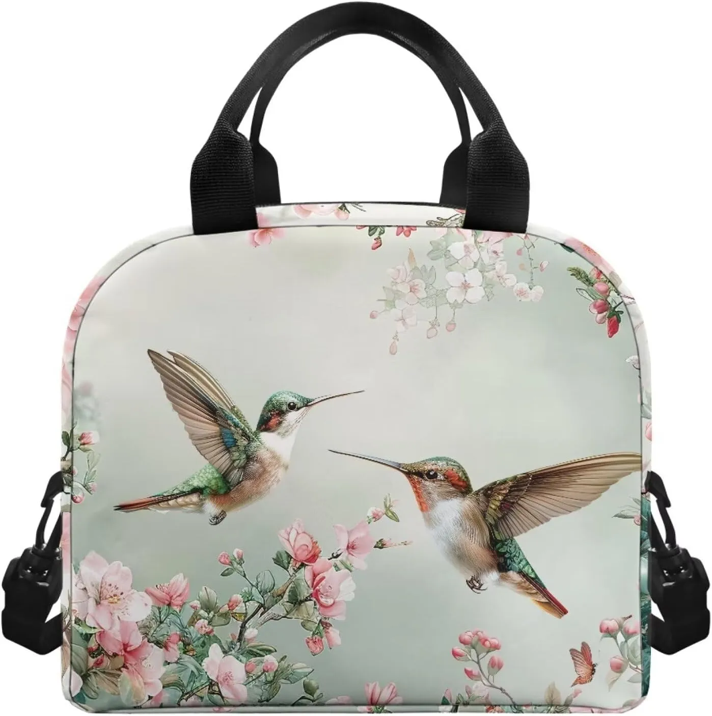 Hummingbird Lunch Box for Women Reusable Insulated Lunch Bag Flowers Leakproof Lunch Tote Thermal Cooler Lunch box Handbag Snack Bags with Adjustable Shoulder Strap