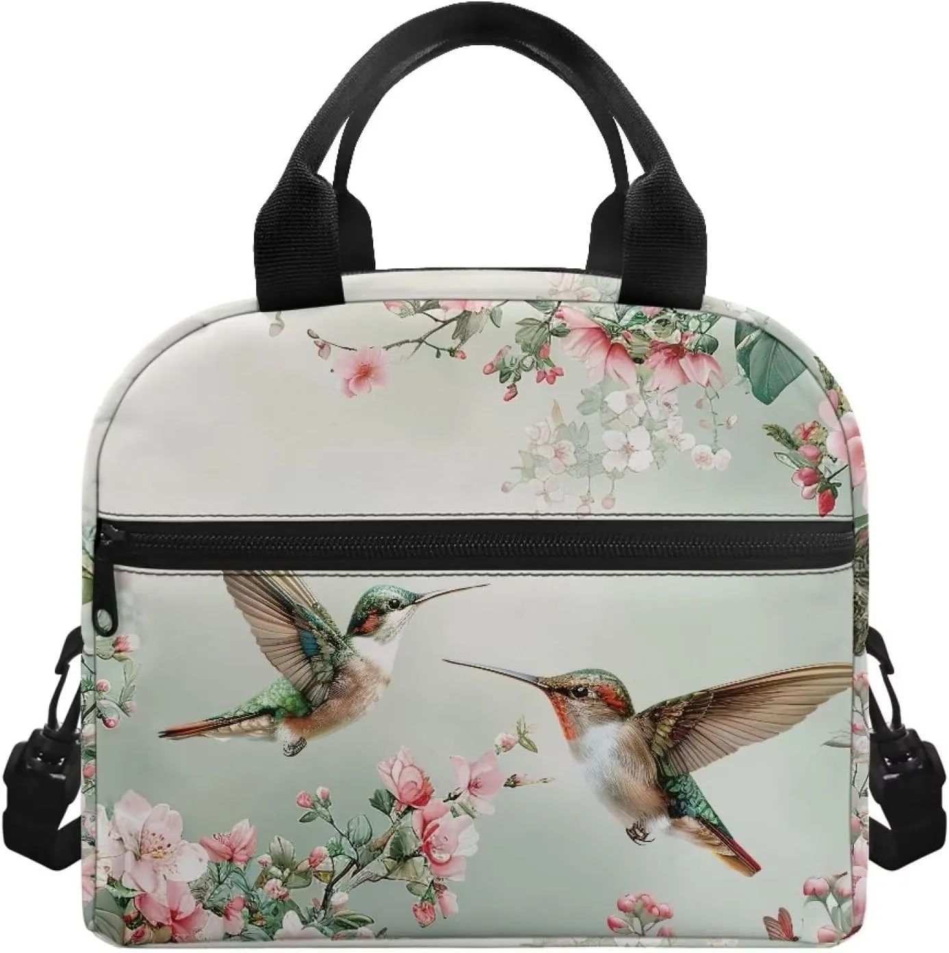Hummingbird Lunch Box for Women Reusable Insulated Lunch Bag Flowers Leakproof Lunch Tote Thermal Cooler Lunch box Handbag Snack Bags with Adjustable Shoulder Strap