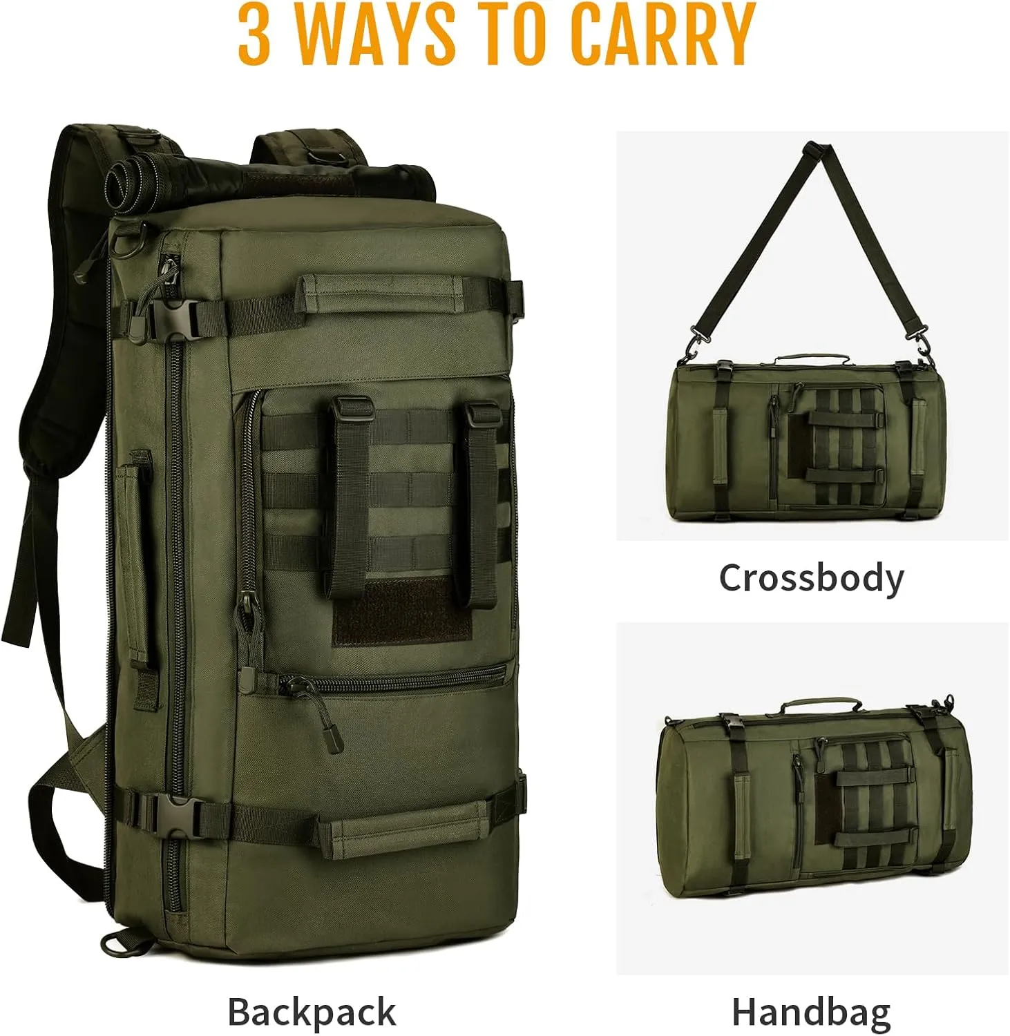 Huntvp 50L 3 Way Tactical Military MOLLE Assault Backpack Modular WR Bag