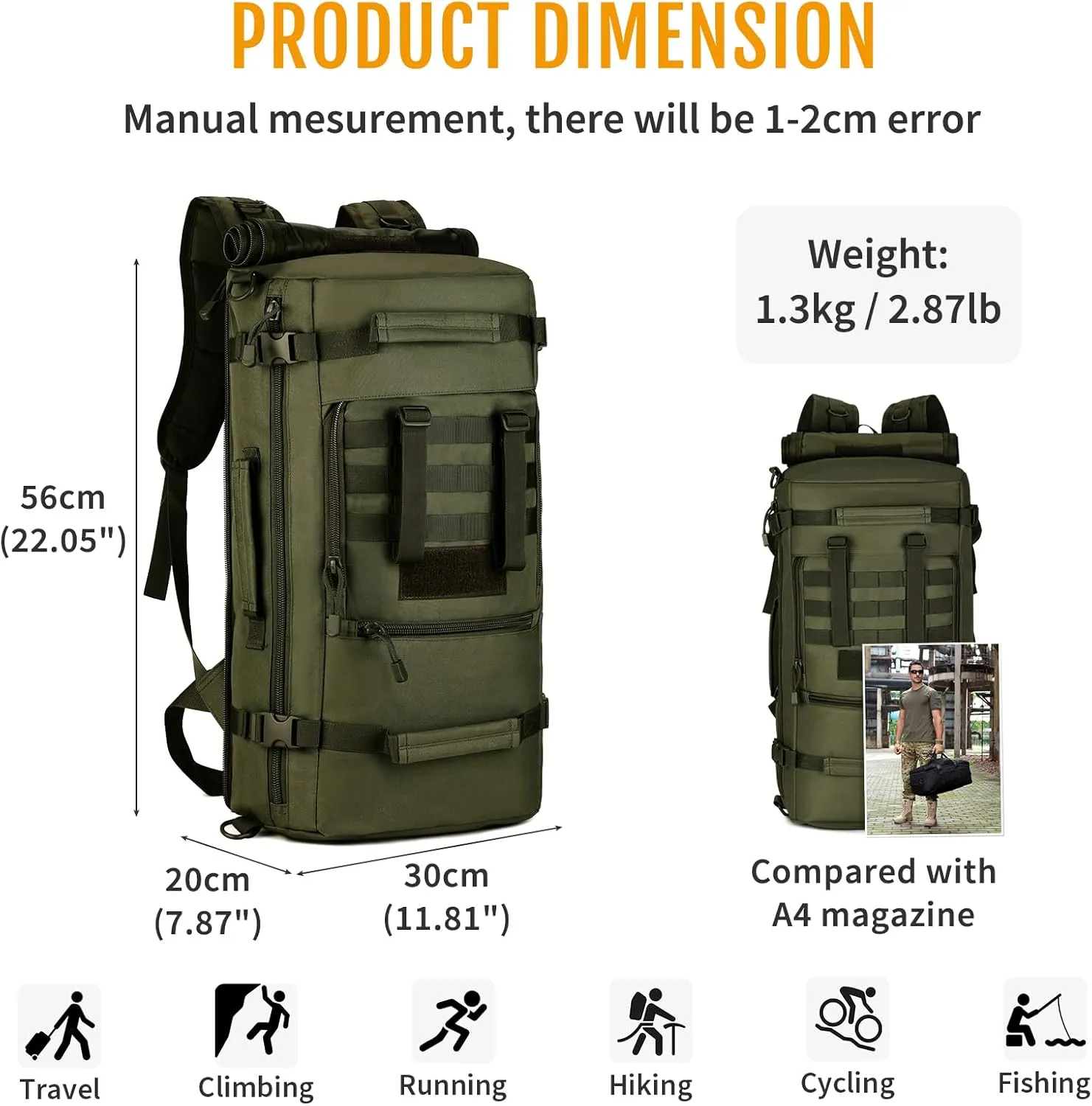 Huntvp 50L 3 Way Tactical Military MOLLE Assault Backpack Modular WR Bag