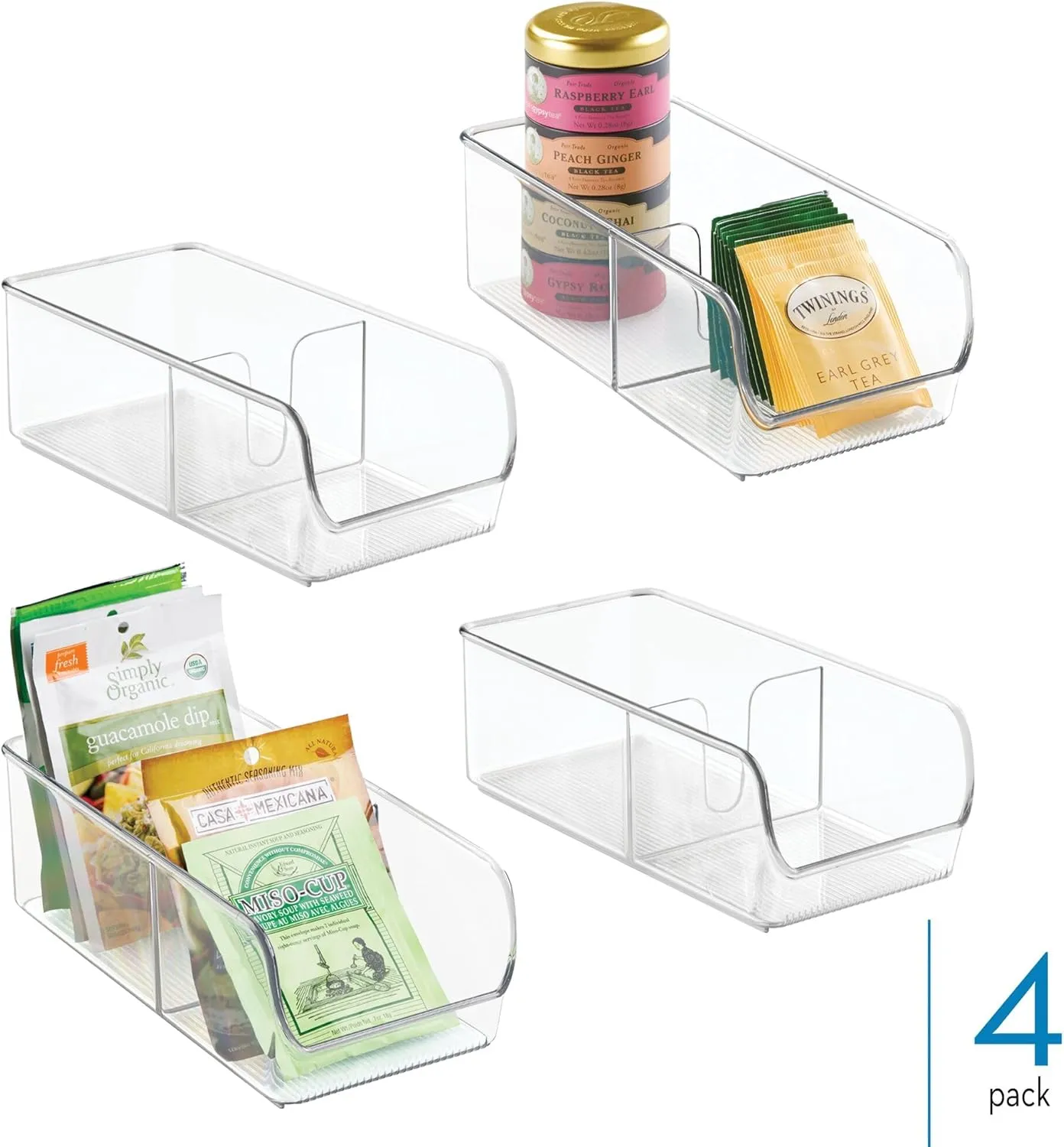iDesign Divided Packet Organizer for Kitchen and Pantry Storage - Set of 4 - Clear