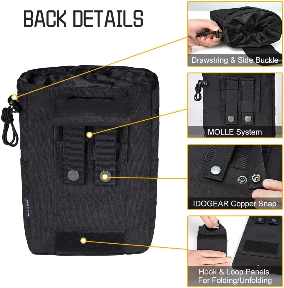 IDOGEAR Molle Dump Pouch Tactical Pouches Roll-up Drawstring Mag Pouches Foldable for Battle Belt Vest Plate Carrier Backpack Utility Folding Dump Pouch Waist Bag