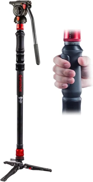 IFOOTAGE Cobra 3 Strike Monopod with Fluid Head K5S, 59" Camera Monopod with Pedal Locking, One-Step Rapid Height Adjustment, Monopod Kit for Shooting Bird/Animal/Sports Event/Wedding/Live Show