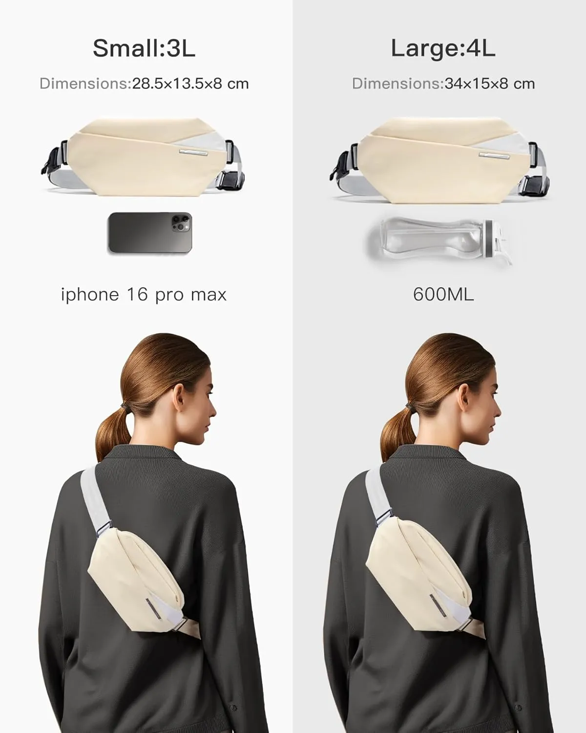 Inateck Sling Bag X, 3L Multi-pocket Crossbody Shoulder Chest Bag with Adjustable Shoulder Strap, Water-resistant Waist Fanny Pack for Men, Women, Travel, Daily Use, Cycling, Hiking, Beige, Small