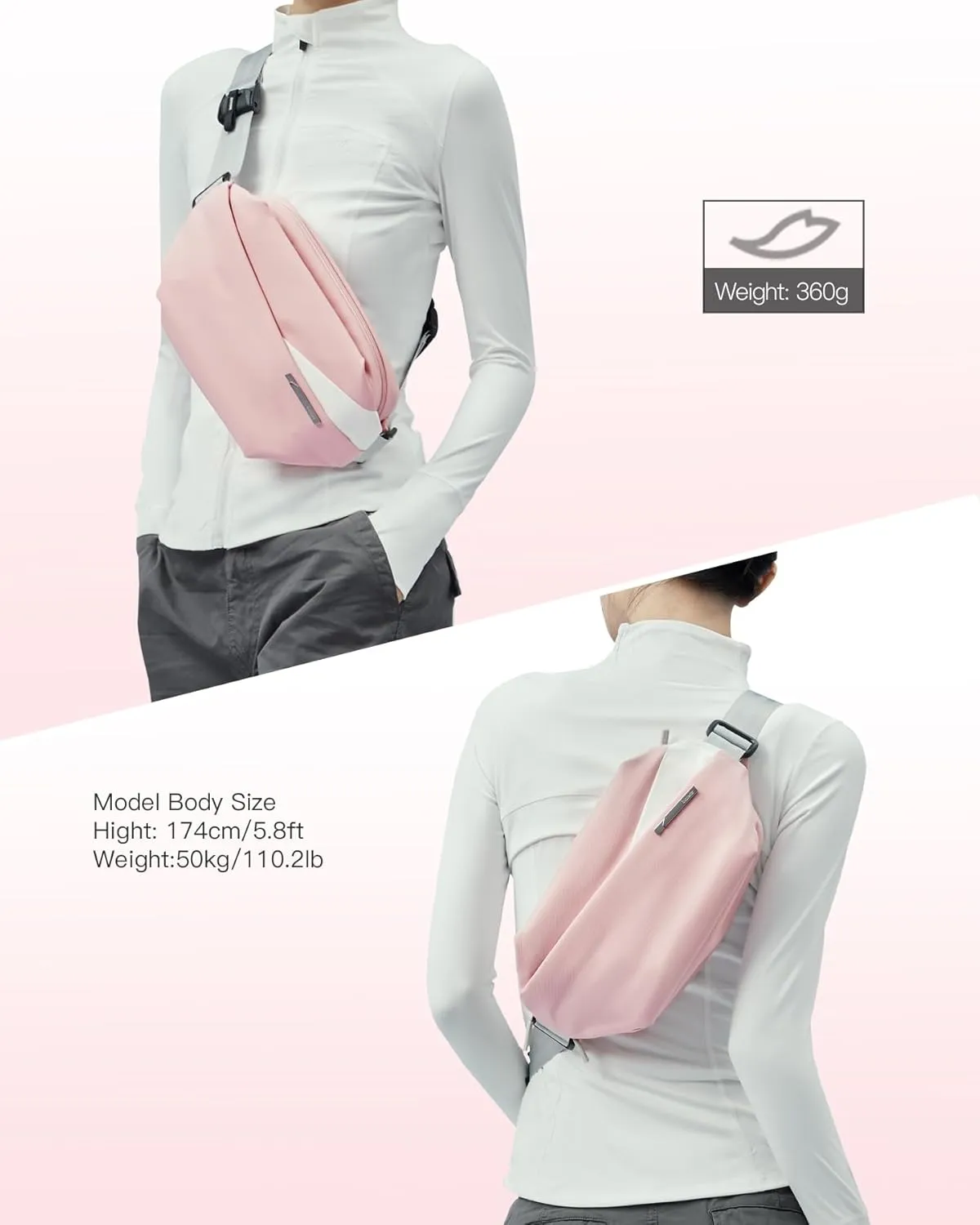 Inateck Sling Bag X, 4L Multi-pocket Crossbody Shoulder Chest Bag with Adjustable Shoulder Strap, Water-resistant Waist Fanny Pack for Men, Women, Travel, Daily Use, Cycling, Hiking, Pink, Large