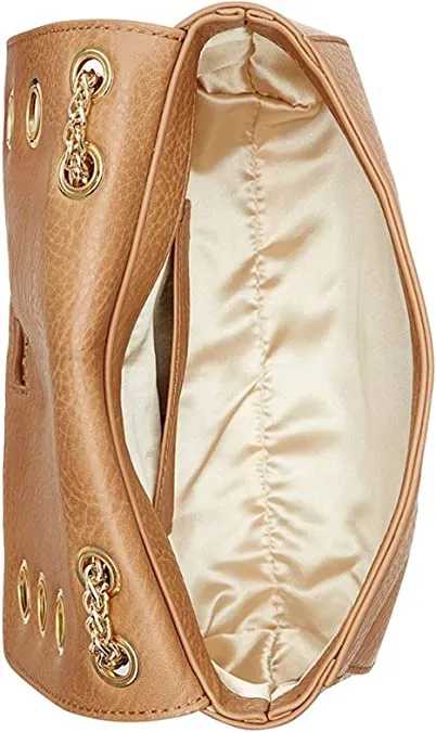 INC Womens Korra Faux Leather Grommet Crossbody Handbag Tan Small