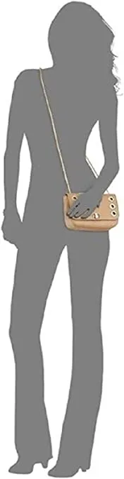 INC Womens Korra Faux Leather Grommet Crossbody Handbag Tan Small