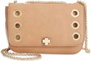 INC Womens Korra Faux Leather Grommet Crossbody Handbag Tan Small