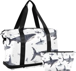 Ink Shark Versatile Sports Travel Bag - Lasting Twill Tote, Removable Wheel & Rod Bagging, Multi-pocket Design, Complimentary Makeup Bag