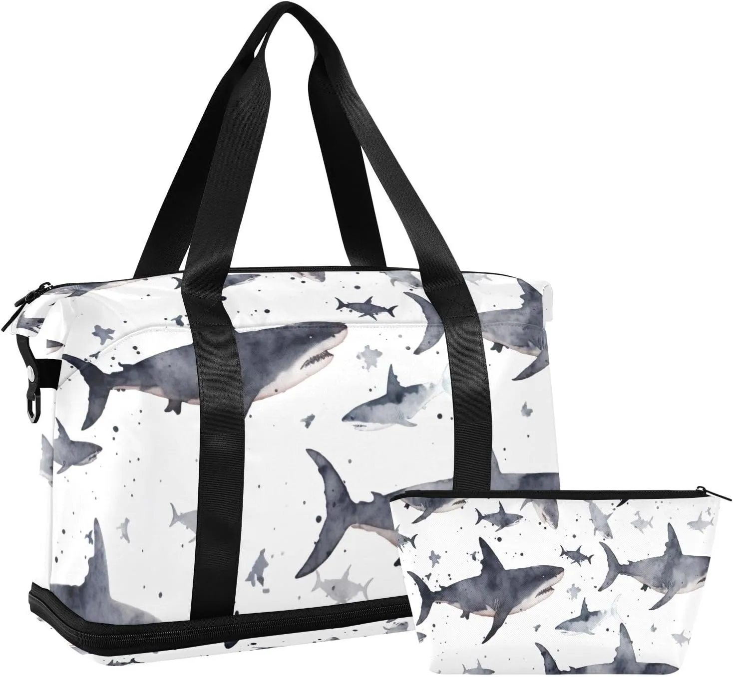 Ink Shark Versatile Sports Travel Bag - Lasting Twill Tote, Removable Wheel & Rod Bagging, Multi-pocket Design, Complimentary Makeup Bag