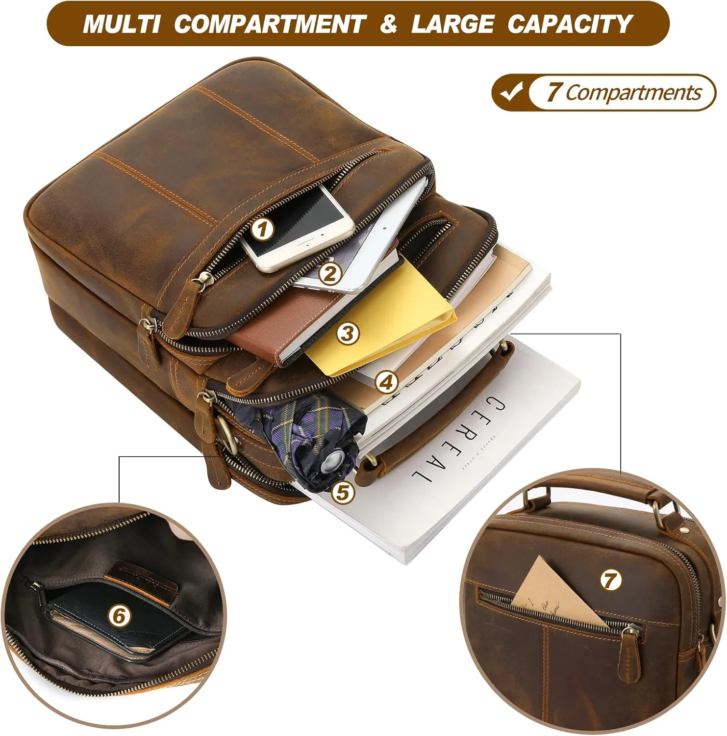 Jack&Chris Leather Man Purse Shoulder Bag,Small Mens Crossbody Messenger Bags for Work,Men Satchel Handbag…
