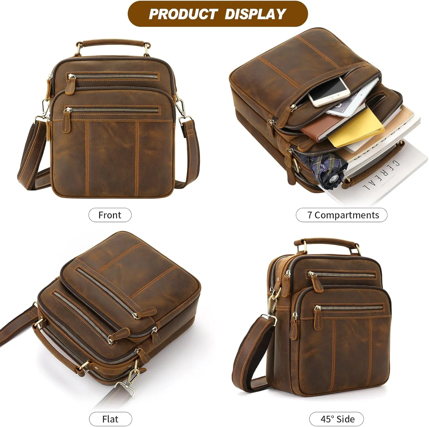 Jack&Chris Leather Man Purse Shoulder Bag,Small Mens Crossbody Messenger Bags for Work,Men Satchel Handbag…