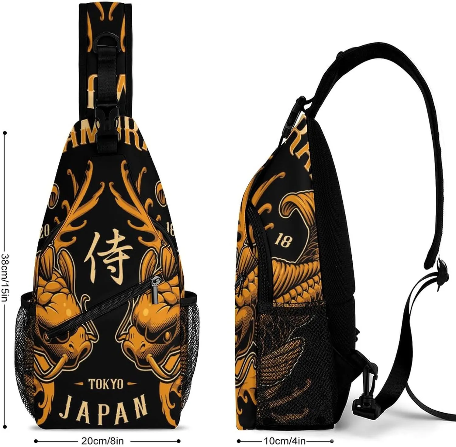 Japanese Koi Fish Sling Bag for Women Men Crossbody Shoulder Bag with Anti Theft,Multipurpose Chest Bag for Travel,Hiking,Cycling,Camping