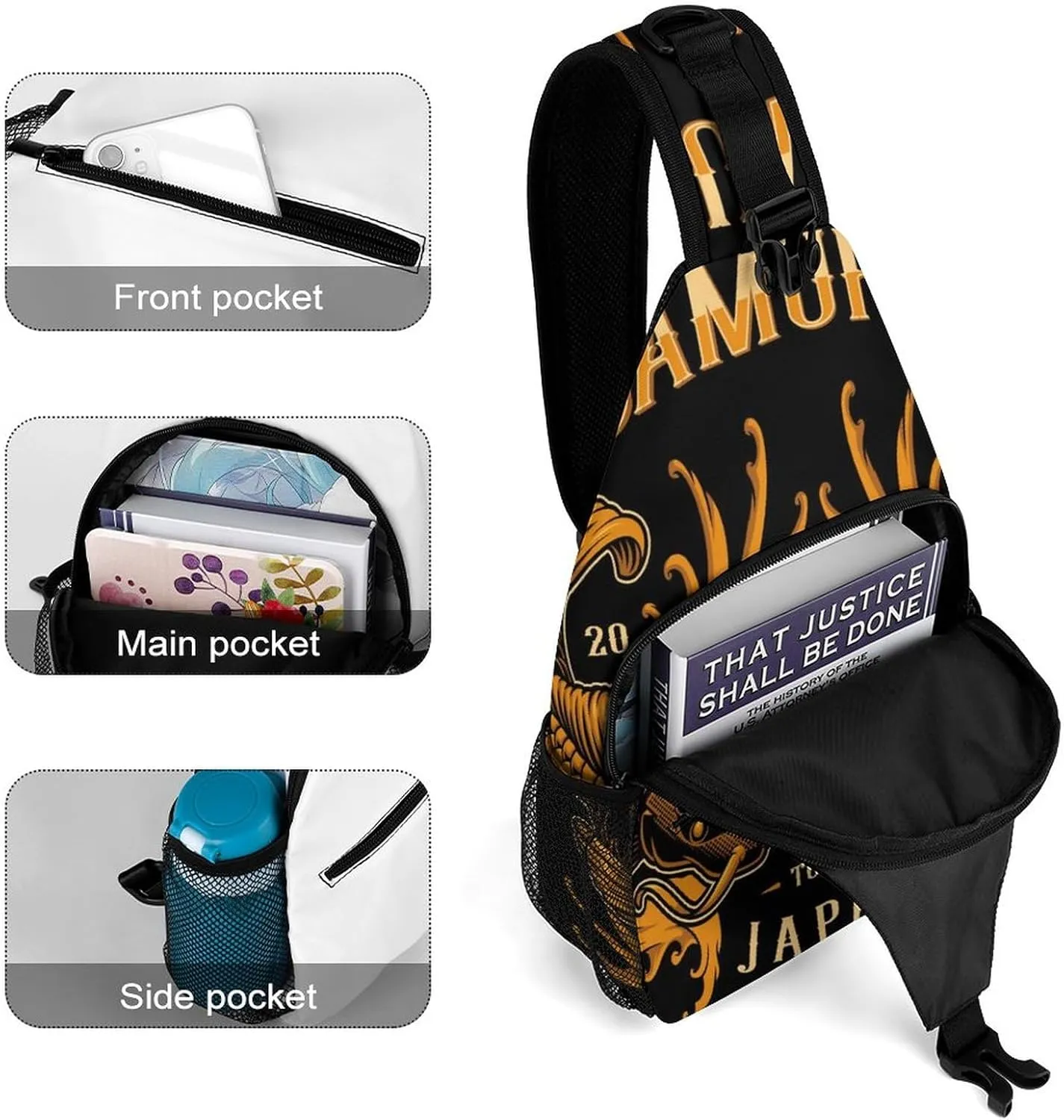 Japanese Koi Fish Sling Bag for Women Men Crossbody Shoulder Bag with Anti Theft,Multipurpose Chest Bag for Travel,Hiking,Cycling,Camping