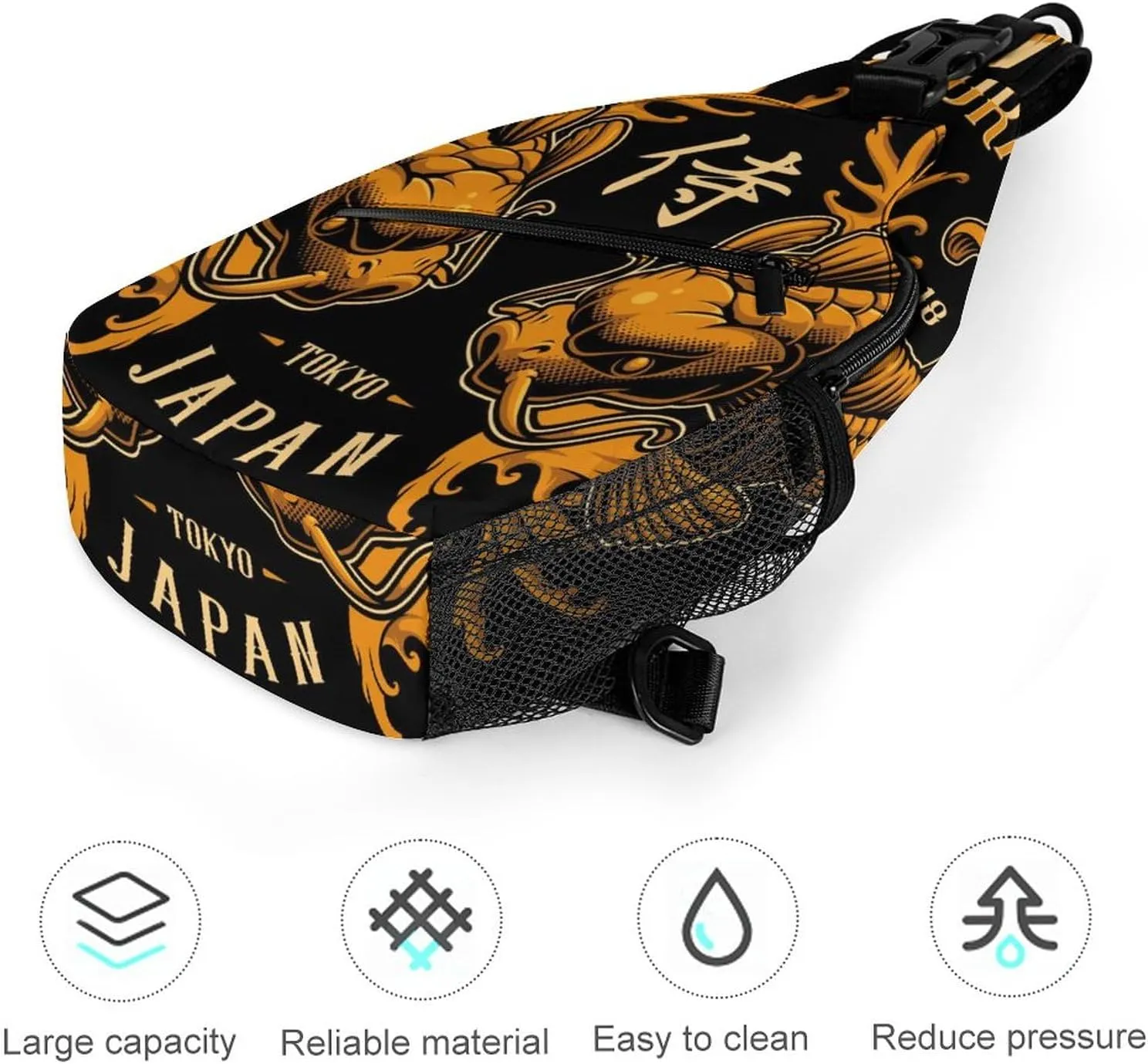 Japanese Koi Fish Sling Bag for Women Men Crossbody Shoulder Bag with Anti Theft,Multipurpose Chest Bag for Travel,Hiking,Cycling,Camping