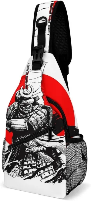 Japanese Samurai Art Sling Bag for Women Men Crossbody Shoulder Bag with Anti Theft,Multipurpose Chest Bag for Travel,Hiking,Cycling,Camping