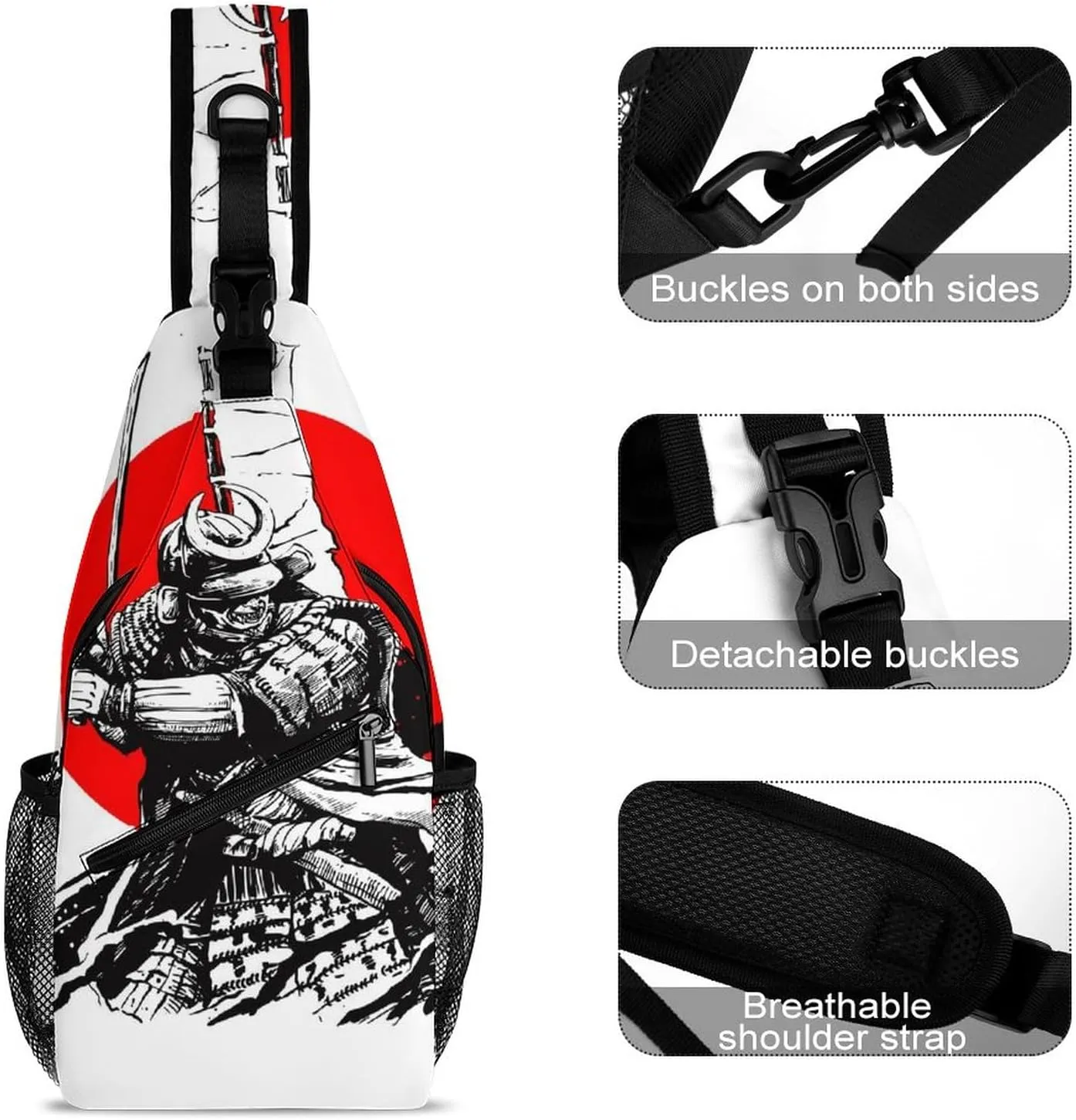 Japanese Samurai Art Sling Bag for Women Men Crossbody Shoulder Bag with Anti Theft,Multipurpose Chest Bag for Travel,Hiking,Cycling,Camping