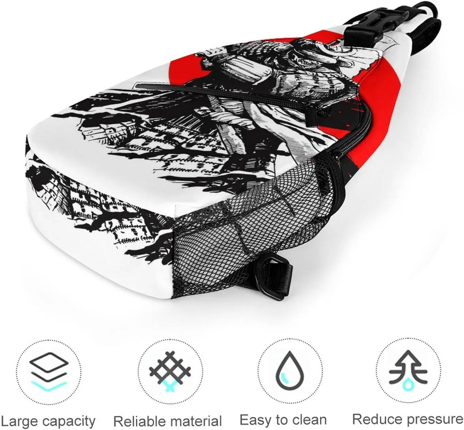 Japanese Samurai Art Sling Bag for Women Men Crossbody Shoulder Bag with Anti Theft,Multipurpose Chest Bag for Travel,Hiking,Cycling,Camping