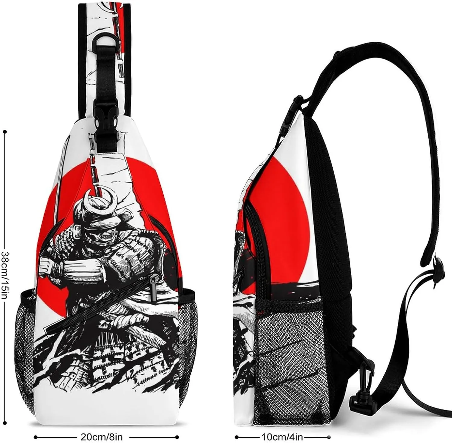 Japanese Samurai Art Sling Bag for Women Men Crossbody Shoulder Bag with Anti Theft,Multipurpose Chest Bag for Travel,Hiking,Cycling,Camping