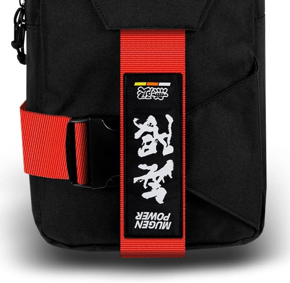 JDM Bride Racing Backpack Brown Bottom with Bride Adjustable Straps, Gradation Crossbody Shoulder Daypack (Mugen-Red Strap)