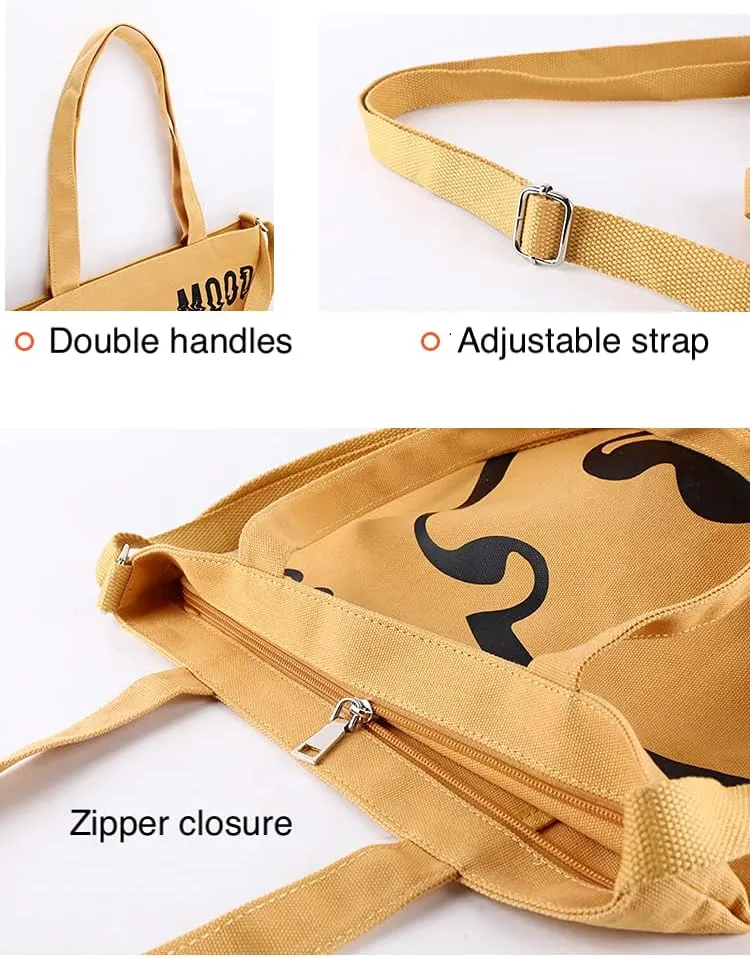Jeelow Canvas Tote HandBag Crossbody Shoulder Bag With Zipper For Men & Women