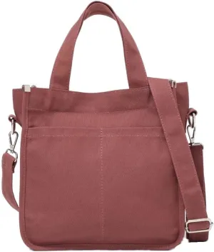 Jeelow Small Canvas Tote Handbag Shoulder Crossbody Bag Purse With Zipper & Pockets For Men & Women