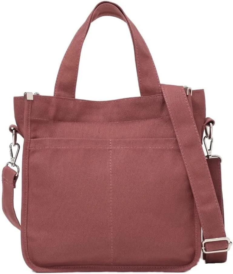 Jeelow Small Canvas Tote Handbag Shoulder Crossbody Bag Purse With Zipper & Pockets For Men & Women