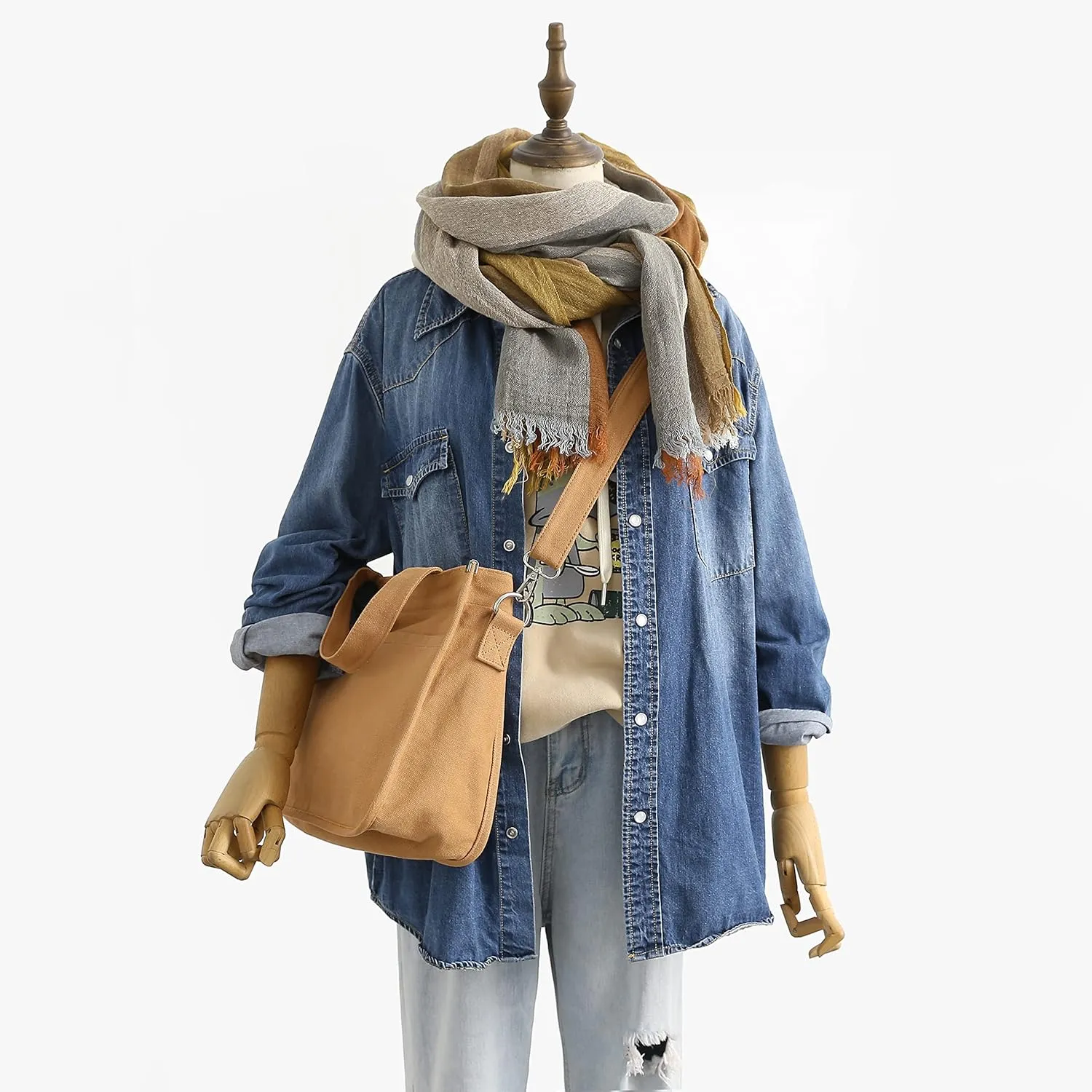Jeelow Small Canvas Tote Handbag Shoulder Crossbody Bag Purse With Zipper & Pockets For Men & Women