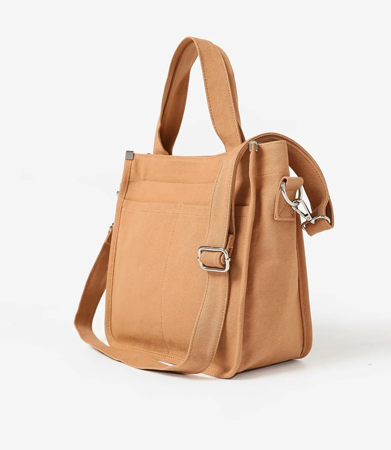 Jeelow Small Canvas Tote Handbag Shoulder Crossbody Bag Purse With Zipper & Pockets For Men & Women