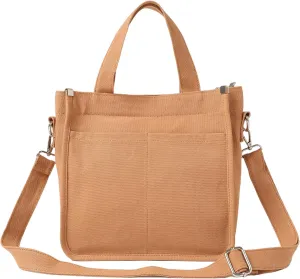 Jeelow Small Canvas Tote Handbag Shoulder Crossbody Bag Purse With Zipper & Pockets For Men & Women