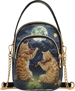 Joko Ivery Cats Playing Violin Moon Multi Pockets Crossbody Bags for Women Zip Cell Phone Purse Wallet Bag with Detachable Shoulder Strap Zipper Purse for Shopping Traveling Women Girls Trendy Gift