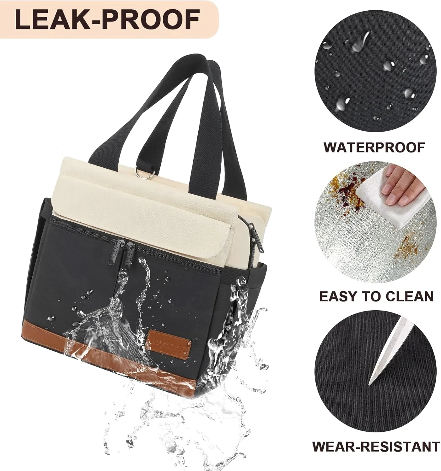 Joymee Lunch Box for Men Insulated Lunch Bag Women with Shoulder Strap Reusable Leakproof Large Spacious Lunch Cooler Tote for Women Adult with Bottle Holder and Side Pockets for Work - Black