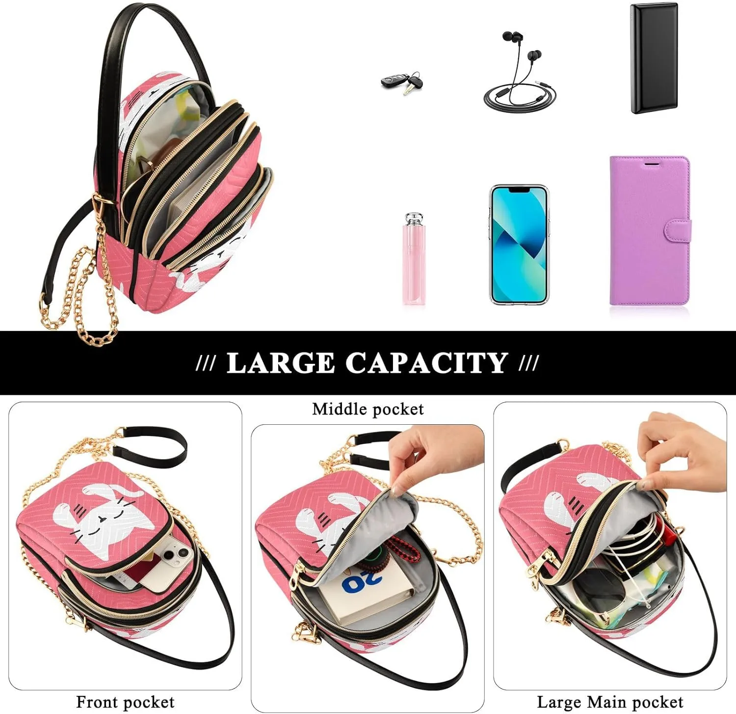 JSTEL Small Crossbody Bag for Women with Compartments,Long Strap Crossbody Purse Polyester Phone Purse Wallet