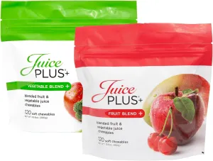 JuicePlus  Fruit & Vegetable Blend Soft Chews - Tasty Vegan Fruit and Veggie Gummy Vitamins for Adults & Kids - 4 Month Supply (4 Pouches, 30 Chews Each)