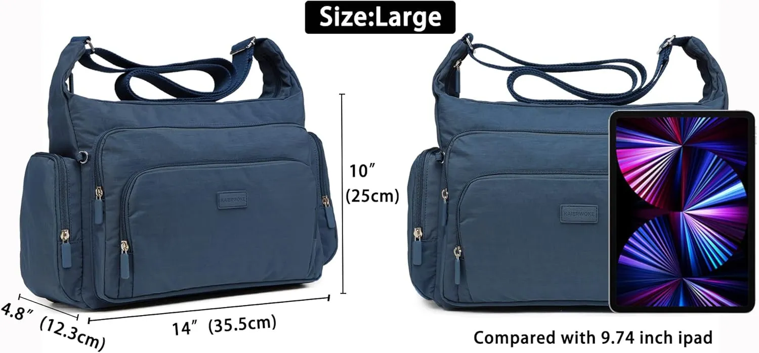 KAIERWOKE Crossbody Handbags for Women with Anti theft Casual Multi Pocket Shoulder Bag Nylon Travel Purse