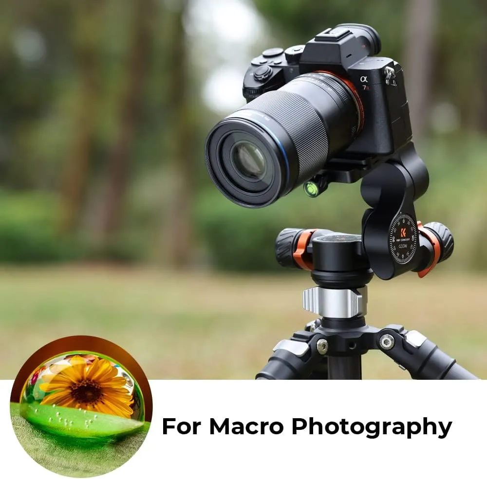 K&F Concept 3-Way Geared Tripod Head, Millimeter Micro-Adjustment, Full CNC Aluminum Alloy Tripod Head, Maximum Load Capacity of 6kg for Star Shooting, Commercial Photography, etc.