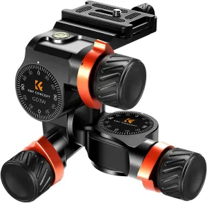 K&F Concept 3-Way Geared Tripod Head, Millimeter Micro-Adjustment, Full CNC Aluminum Alloy Tripod Head, Maximum Load Capacity of 6kg for Star Shooting, Commercial Photography, etc.