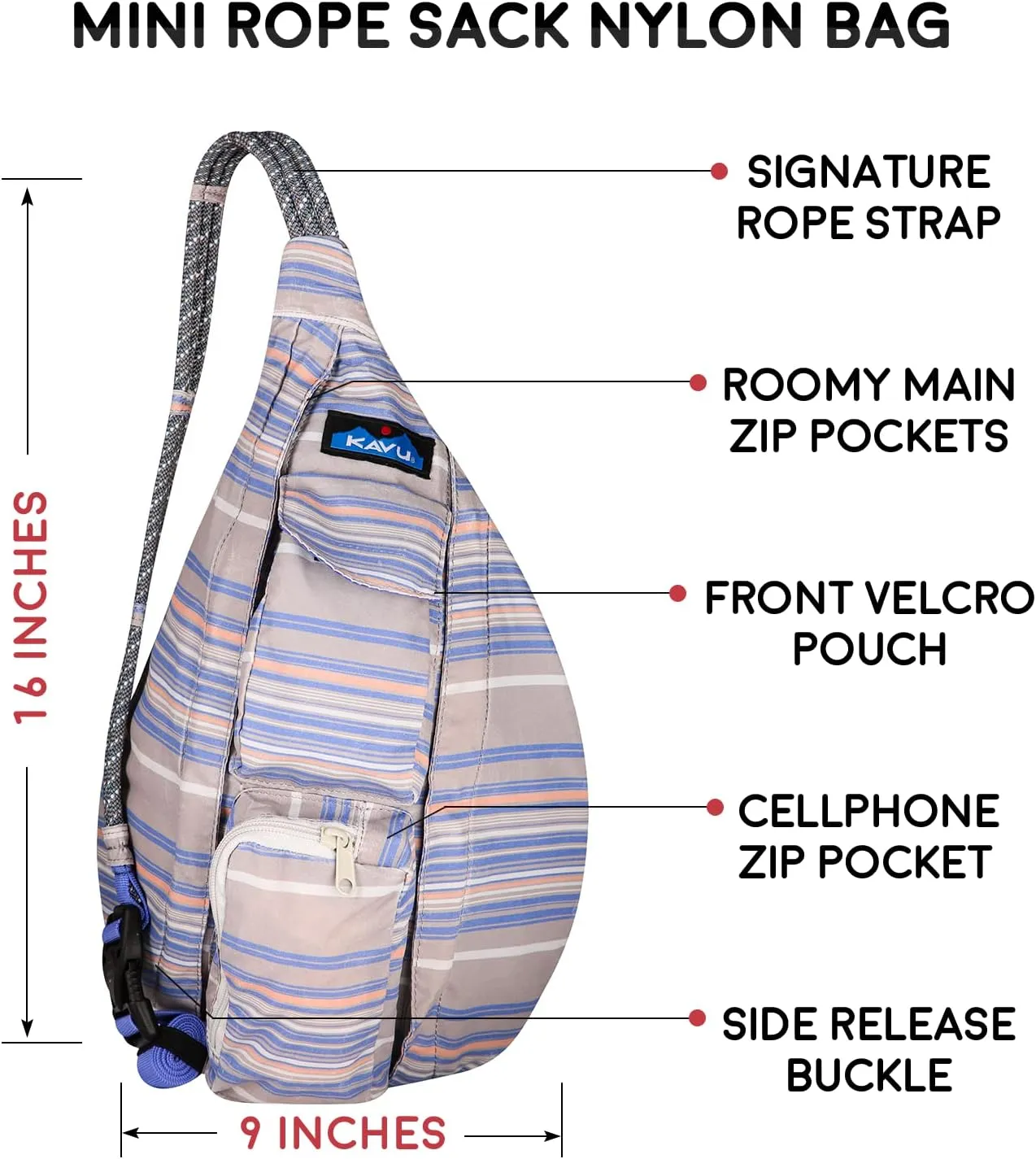 KAVU Mini Rope Sack Sling Crossbody Backpack - Simple Stripe