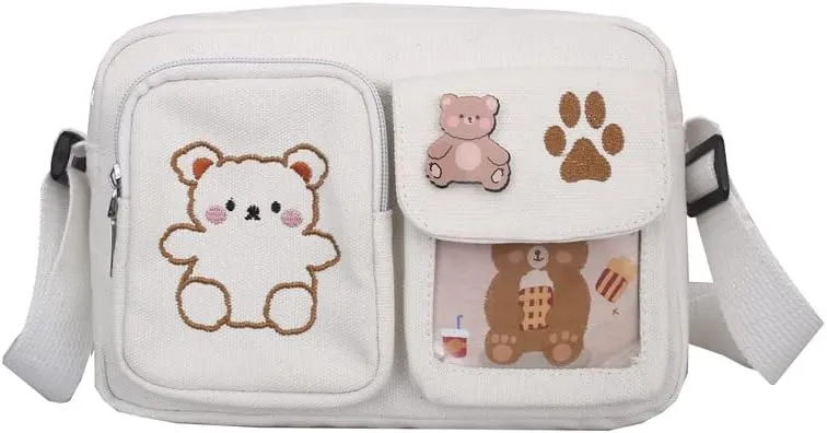 Kawaii Crossbody Bag Cute Wallet Purse Canvas Shoulder Bag for Women Small Messenger Bag
