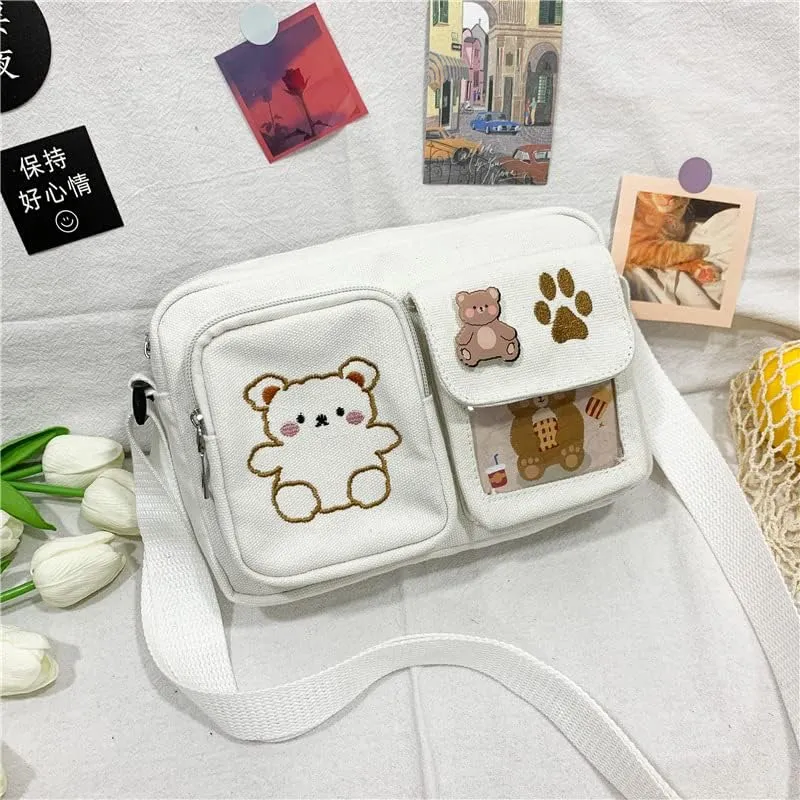 Kawaii Crossbody Bag Cute Wallet Purse Canvas Shoulder Bag for Women Small Messenger Bag