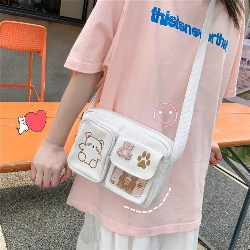 Kawaii Crossbody Bag Cute Wallet Purse Canvas Shoulder Bag for Women Small Messenger Bag