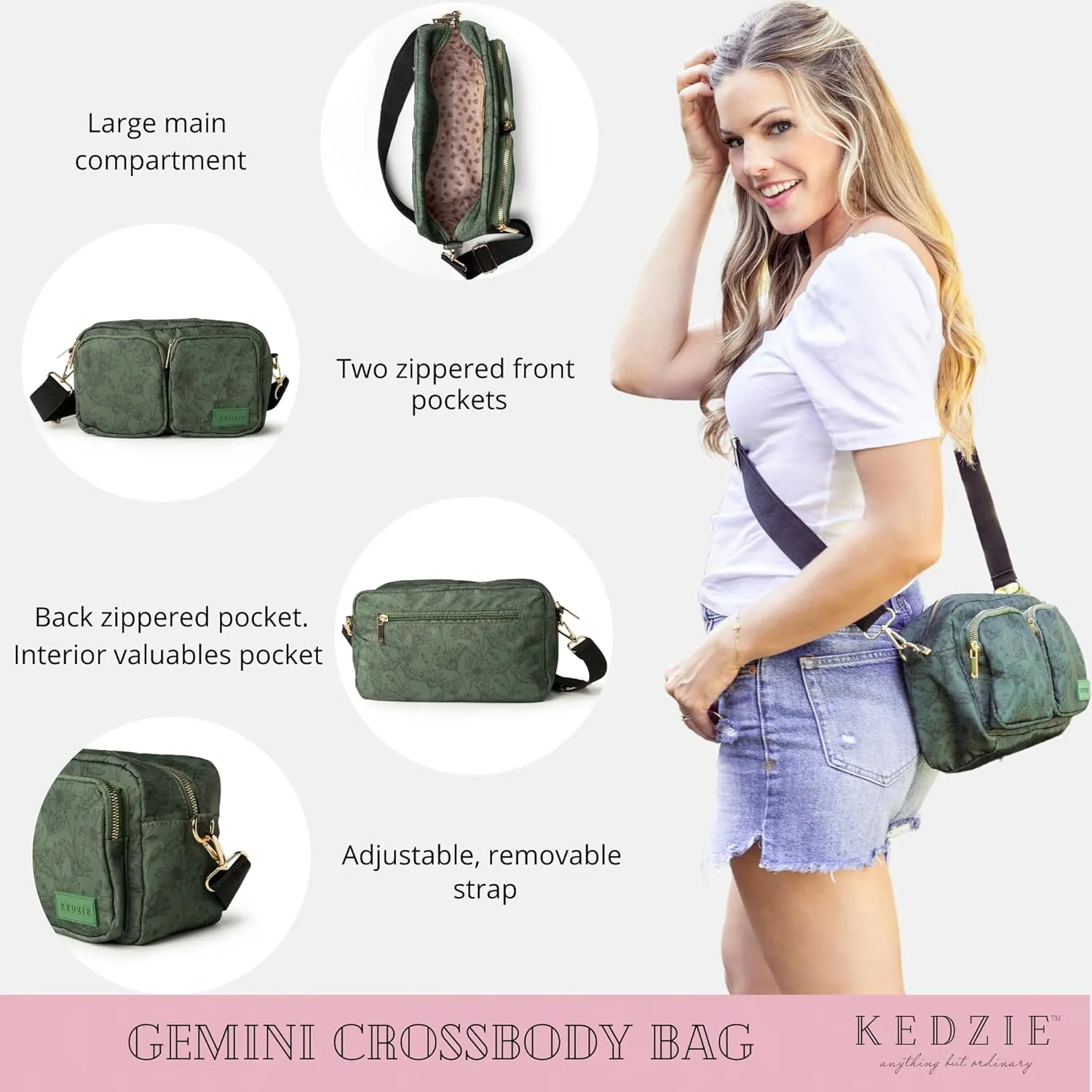 KEDZIE Gemini Crossbody Bag Shoulder Purse with Removable Strap Messenger Bag for Women, Girls