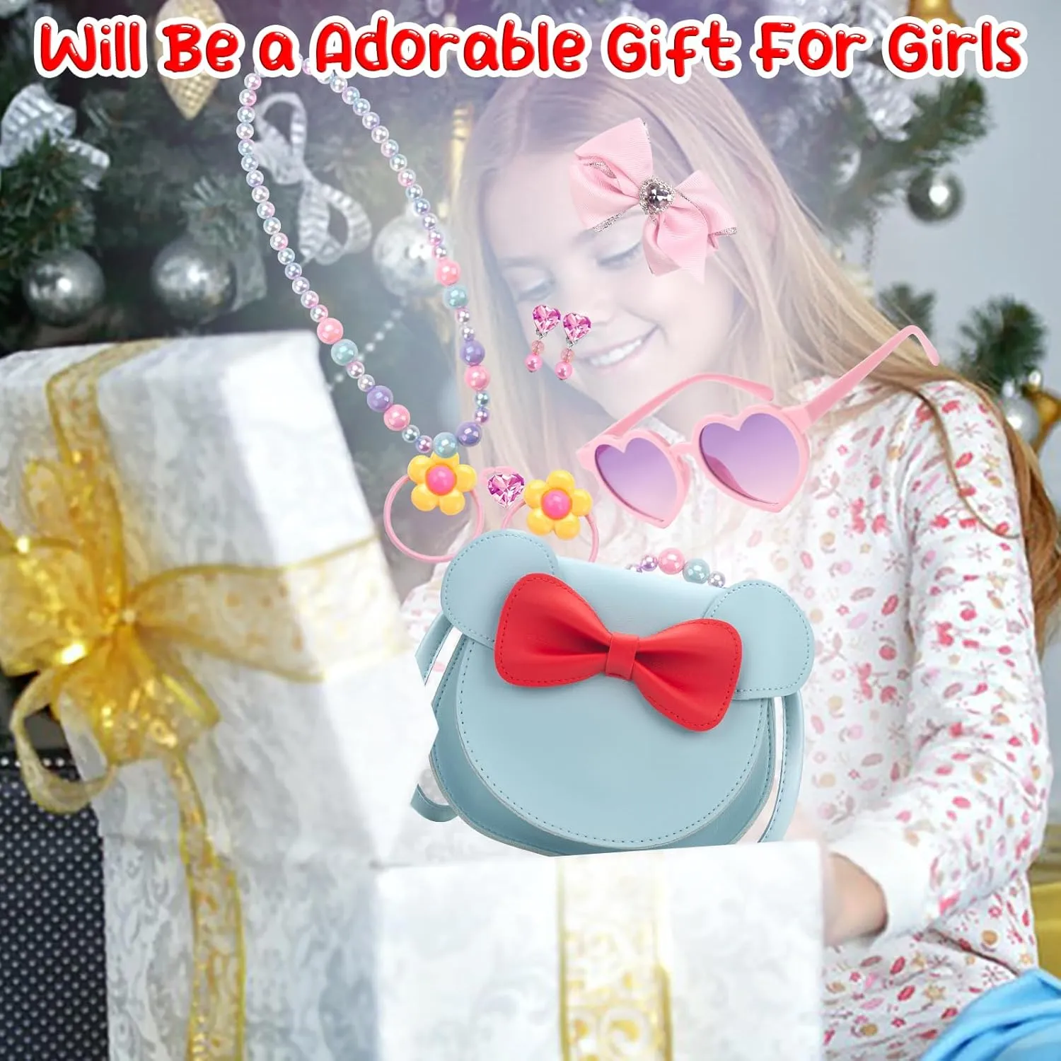 Kids Purse Toddler Gifts for Girls, Cute Little Girls Purse Mouse Ear Crossbody Bag, Princess Handbags for Age 3-14
