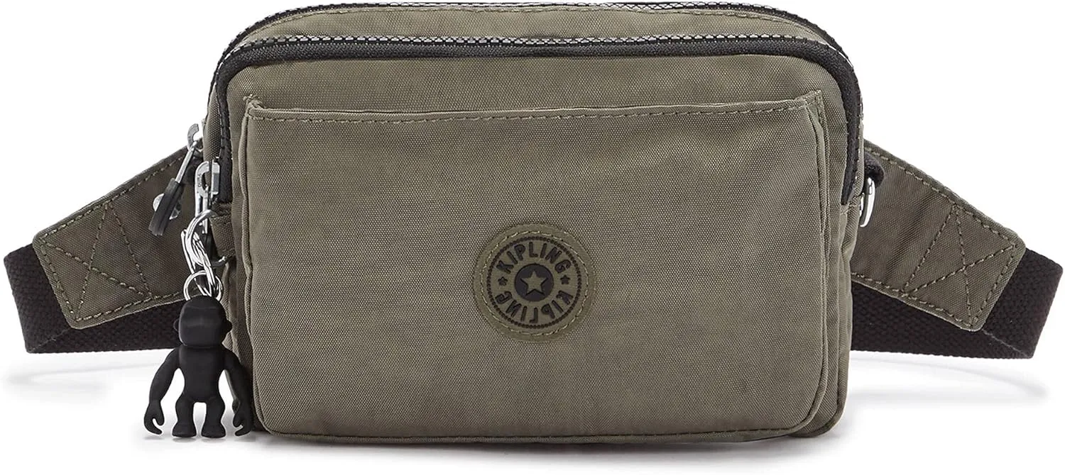 Kipling Womens Abanu Multi Bag, Lightweight, Adjustable Nylon Waist Pack With Multi-compartment Zip Pockets Convertible Crossbody Bag, Green Moss, Small US