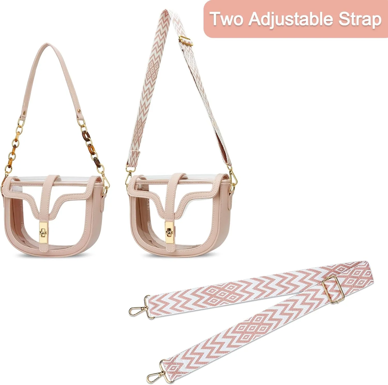 KKXIU Clear Crossbody Bag for Women Stadium Approved Vegan Leather Concert Shoulder Sports See-Through Purse
