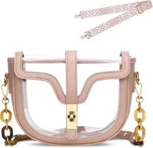 KKXIU Clear Crossbody Bag for Women Stadium Approved Vegan Leather Concert Shoulder Sports See-Through Purse