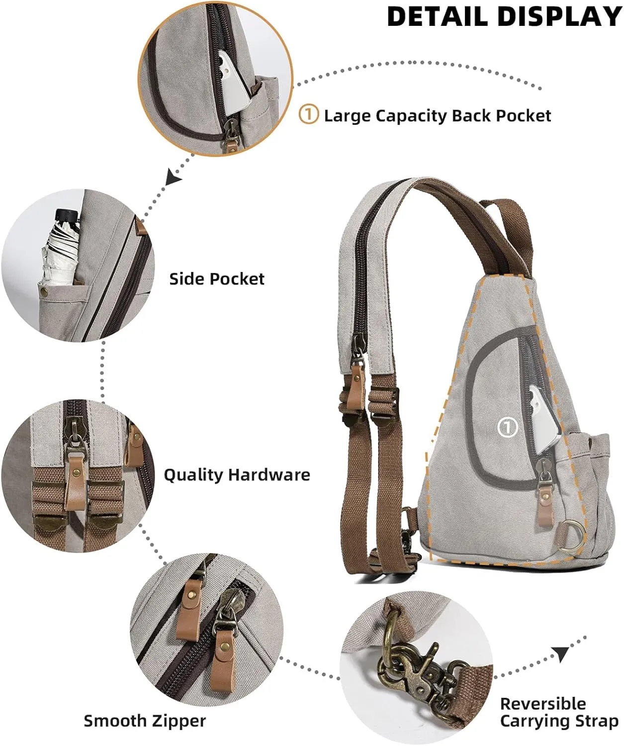 KL928 Canvas Sling Bag - Small Crossbody Backpack Shoulder Casual Daypack Rucksack for Men Women(Small Version)