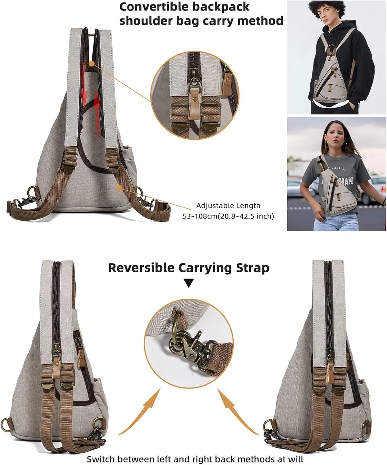 KL928 Canvas Sling Bag - Small Crossbody Backpack Shoulder Casual Daypack Rucksack for Men Women(Small Version)