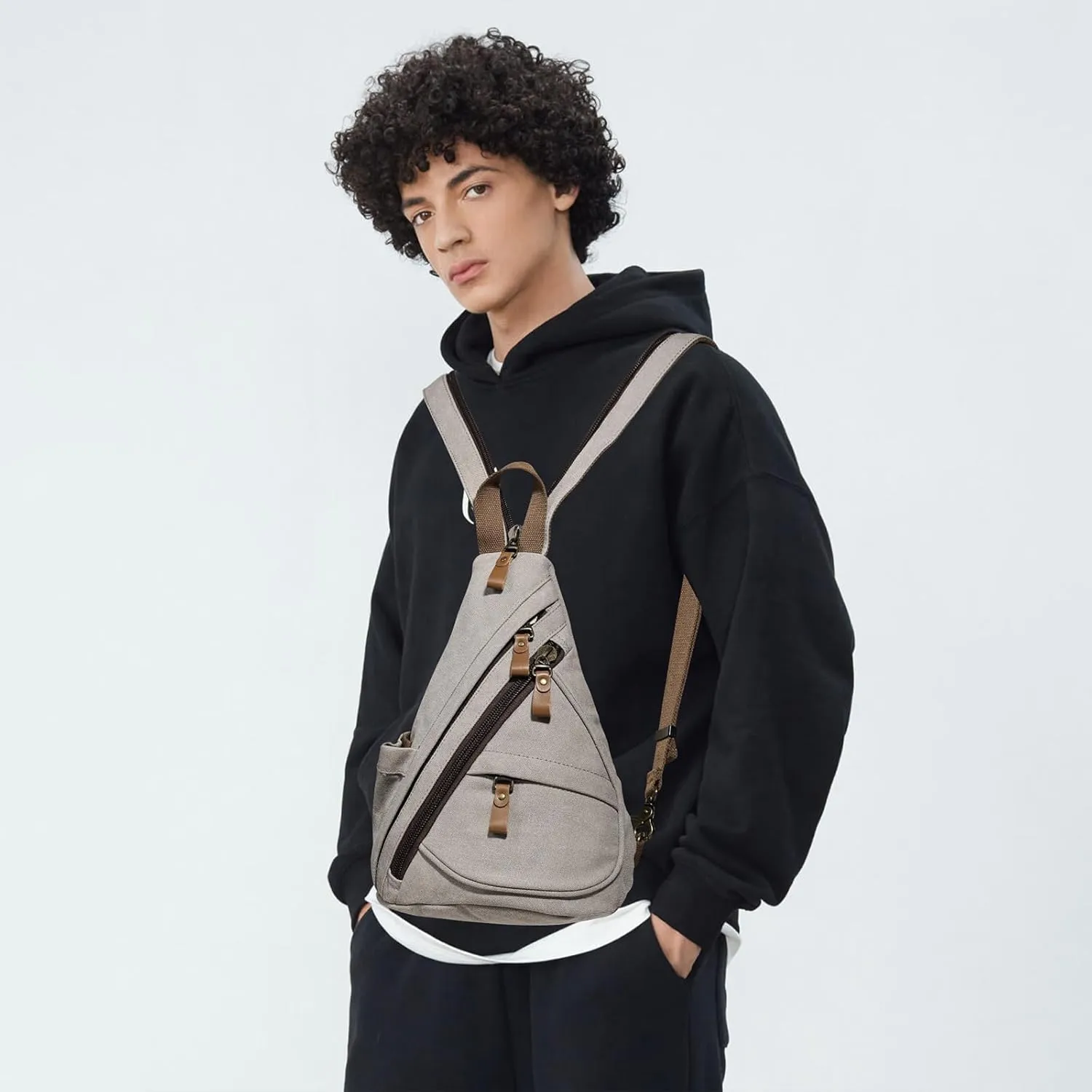 KL928 Canvas Sling Bag - Small Crossbody Backpack Shoulder Casual Daypack Rucksack for Men Women(Small Version)